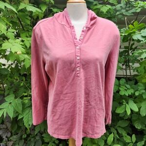 Eddie‎ Bauer Womens Long Sleeve Hoodie Button Front Casual Top Rose XL